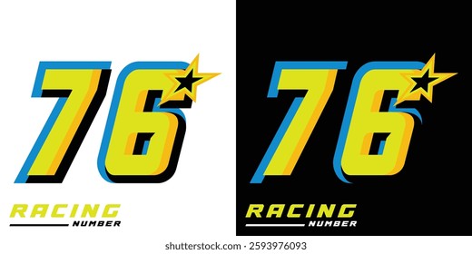 Racing number 76 with star,racing,racing starting number,sports racing number