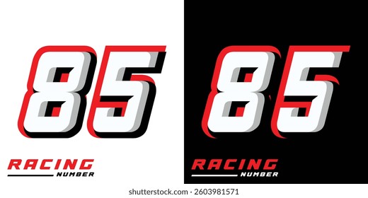 Racing number 85 with white red and black colors, racing, racing starting number, sports racing number