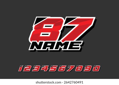 Racing number 87 with white red and black colors combinations Set EPS 10