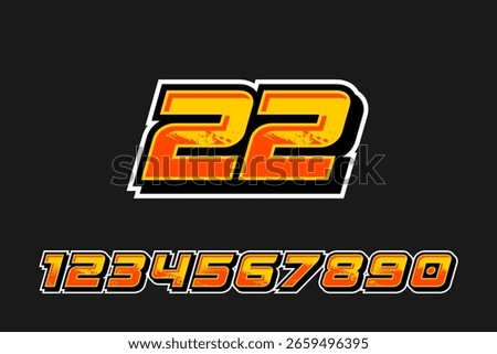 Racing Number Set Bold Orange and Black Style EPS 10