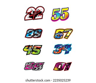 Racing number set, start number racing, number race sport with halftone dots style vector illustration	