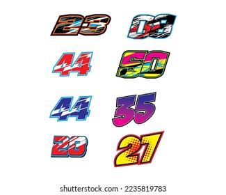 Racing number set, start number racing, number race sport with halftone dots style vector illustration	