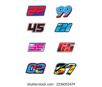 Racing number set, start number racing, number race sport with halftone dots style vector illustration	