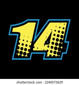 Racing number, , sport racing number 14 with halftone dots style vector illustration.file vector.