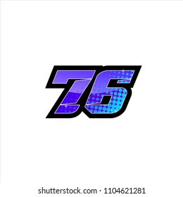 Racing number, start racing number, sport race number 76 with halftone dots style vector illustration eps 10