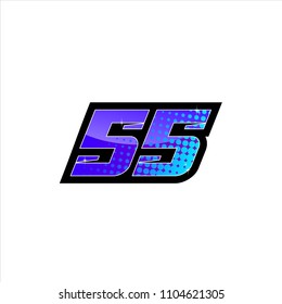 Racing number, start racing number, sport race number 55 with halftone dots style vector illustration eps 10