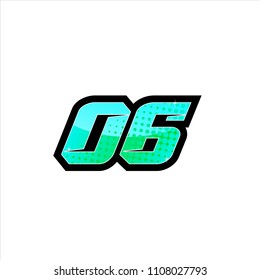 Racing number, start racing number, sport race number 06 with halftone dots style vector illustration eps 10