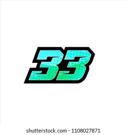 Racing number, start racing number, sport race number 33 with halftone dots style vector illustration eps 10