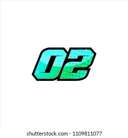 Racing number, start racing number, sport race number 02 with halftone dots style vector illustration eps 10