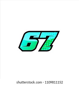 Racing number, start racing number, sport race number 67 with halftone dots style vector illustration eps 10