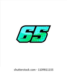 Racing number, start racing number, sport race number 65 with halftone dots style vector illustration eps 10