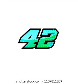 Racing number, start racing number, sport race number 42 with halftone dots style vector illustration eps 10