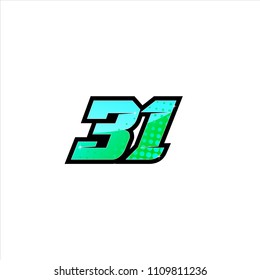 Racing number, start racing number, sport race number 31 with halftone dots style vector illustration eps 10