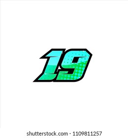 Racing number, start racing number, sport race number 19 with halftone dots style vector illustration eps 10