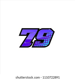 Racing number, start racing number, sport race number 79 with halftone dots style vector illustration eps 10