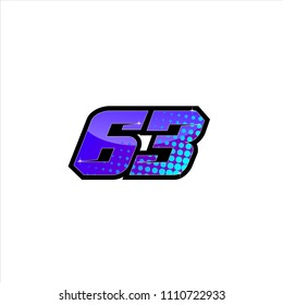 Racing number, start racing number, sport race number 63 with halftone dots style vector illustration eps 10