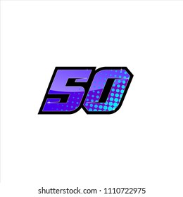 Racing number, start racing number, sport race number 50 with halftone dots style vector illustration eps 10