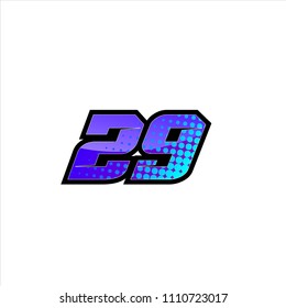 Racing number, start racing number, sport race number 29 with halftone dots style vector illustration eps 10
