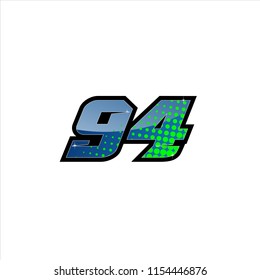 Racing number, start racing number, sport race number 94 with halftone dots style vector illustration eps 10