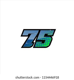 Racing number, start racing number, sport race number 75 with halftone dots style vector illustration eps 10