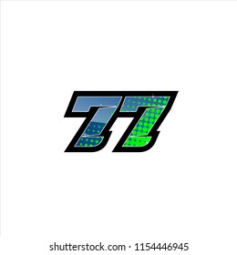 Racing number, start racing number, sport race number 77 with halftone dots style vector illustration eps 10