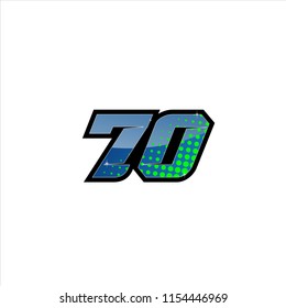 Racing number, start racing number, sport race number 70 with halftone dots style vector illustration eps 10