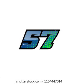 Racing number, start racing number, sport race number 57 with halftone dots style vector illustration eps 10