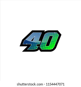Racing number, start racing number, sport race number 40 with halftone dots style vector illustration eps 10