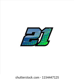 Racing number, start racing number, sport race number 21 with halftone dots style vector illustration eps 10