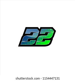 Racing number, start racing number, sport race number 22 with halftone dots style vector illustration eps 10