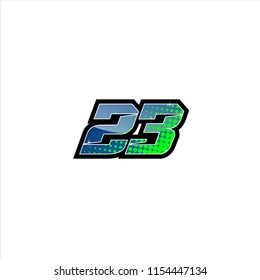 Racing number, start racing number, sport race number 23 with halftone dots style vector illustration eps 10