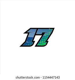 Racing number, start racing number, sport race number 17 with halftone dots style vector illustration eps 10