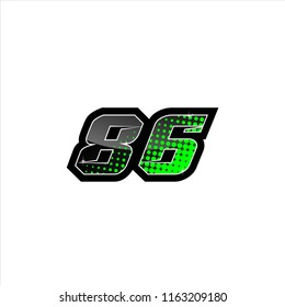 Racing number, number start racing, sport race number 86 with halftone style vector illustration eps 10