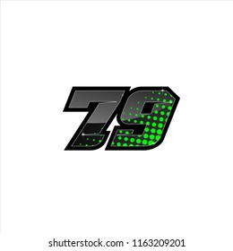 Racing number, number start racing, sport race number 79 with halftone style vector illustration eps 10