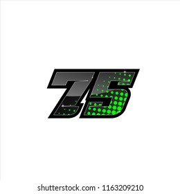 Racing number, number start racing, sport race number 75 with halftone style vector illustration eps 10