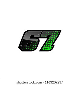 Racing number, number start racing, sport race number 67 with halftone style vector illustration eps 10