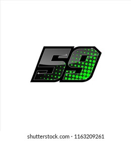 Racing number, number start racing, sport race number 59 with halftone style vector illustration eps 10