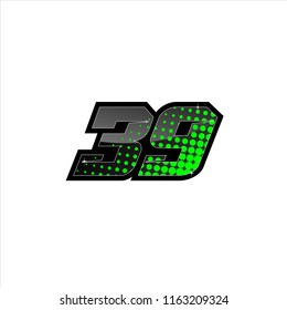 Racing number, number start racing, sport race number 39 with halftone style vector illustration eps 10