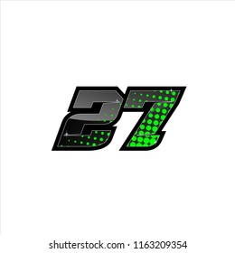 Racing number, number start racing, sport race number 27 with halftone style vector illustration eps 10