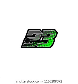Racing number, number start racing, sport race number 23 with halftone style vector illustration eps 10