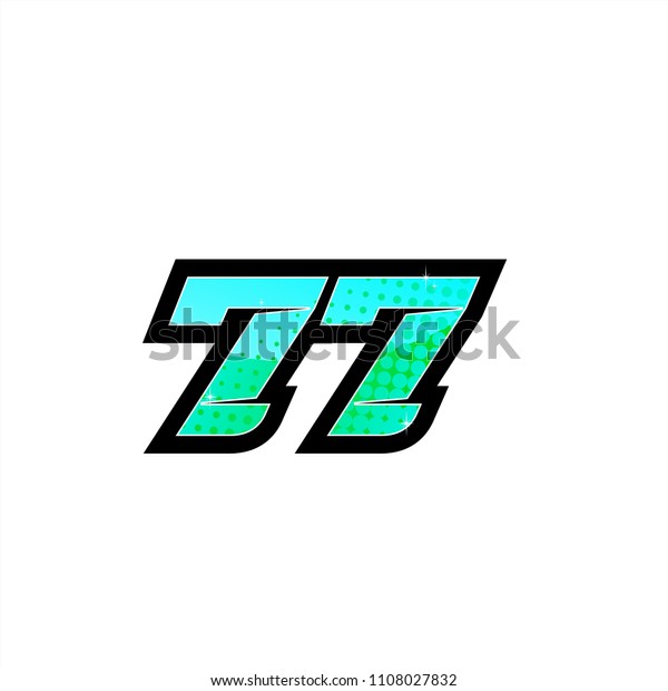 Racing number,\
start racing number, sport race number 77 with halftone dots style\
vector illustration eps\
10