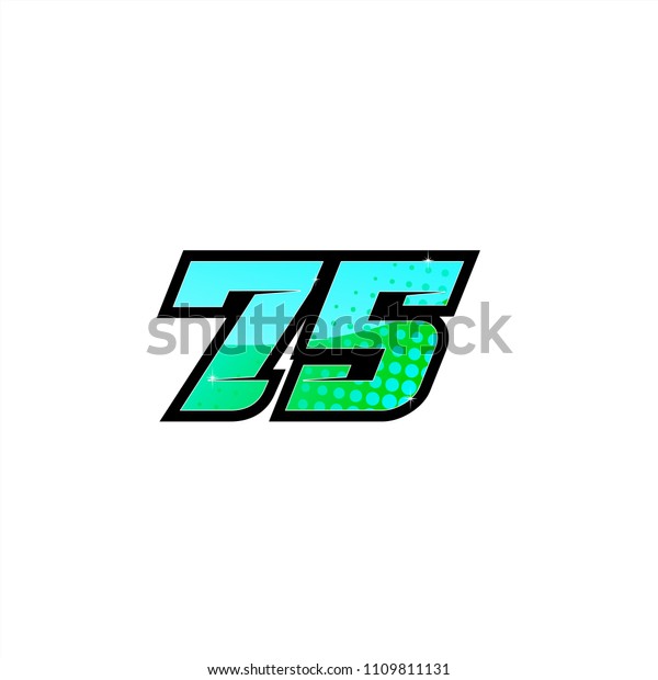 Racing number,\
start racing number, sport race number 75 with halftone dots style\
vector illustration eps\
10