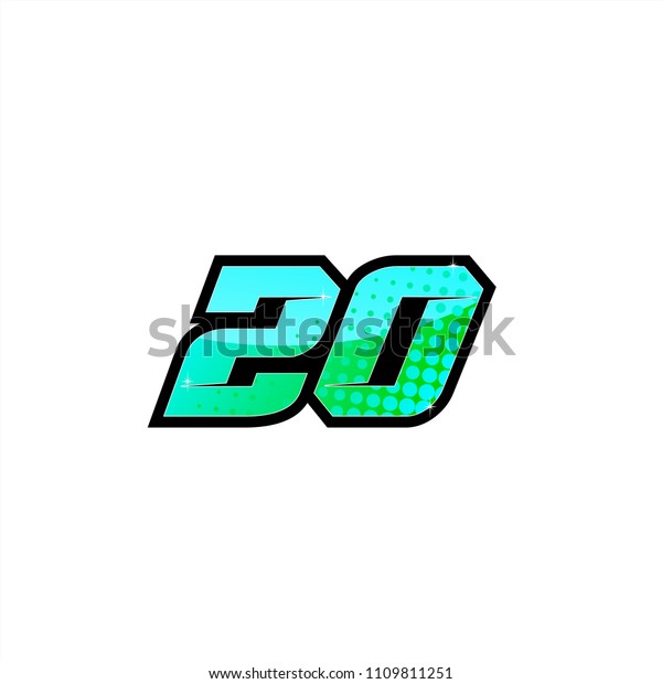 Racing number,\
start racing number, sport race number 20 with halftone dots style\
vector illustration eps\
10