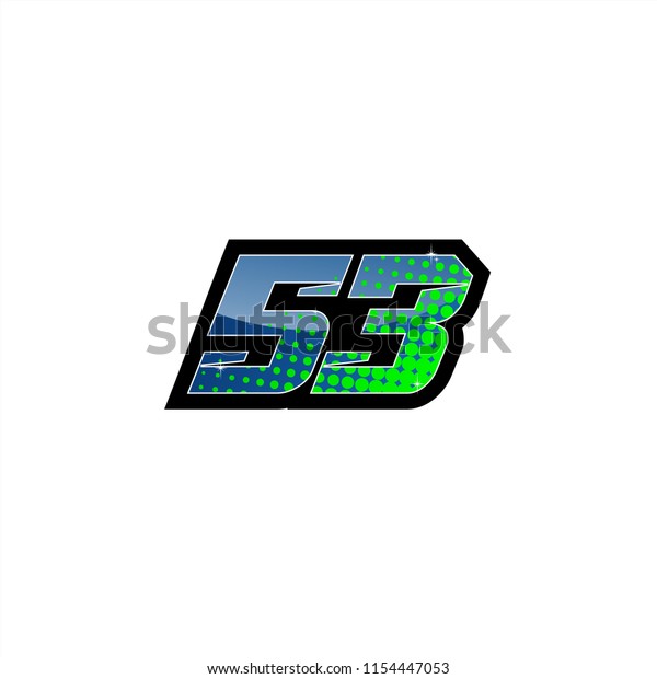 Racing number,\
start racing number, sport race number 53 with halftone dots style\
vector illustration eps\
10