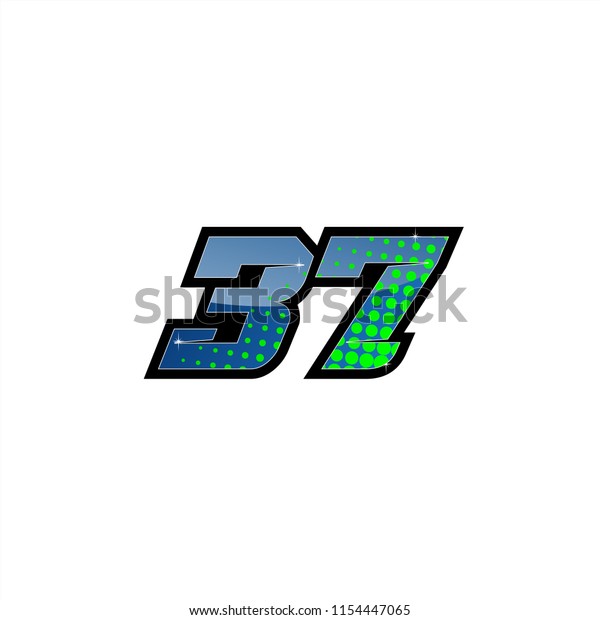 Racing number,\
start racing number, sport race number 37 with halftone dots style\
vector illustration eps\
10