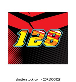 Racing number, start racing number, sports racing number 128 on abstract red background vector illustration