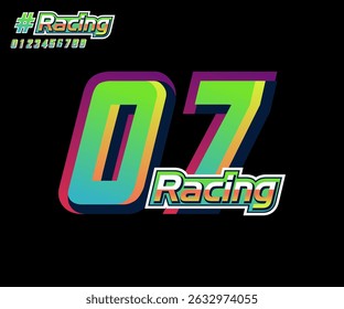 Números de carreras 07, diseño de efecto de números de carreras automotrices de Vector