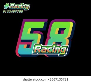 racing numbers with 3d effect, racing numbers no 58