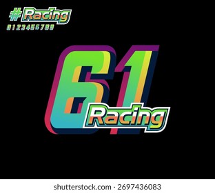 Números de carreras 61 con efecto 3D para carreras, deportes, Jersey, deportes electrónicos