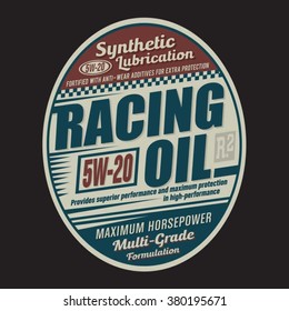 Racing oil typography, t-shirt graphics, vectors